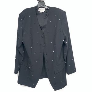 Vintage Karin Stevens black button up fitted blazer size 14